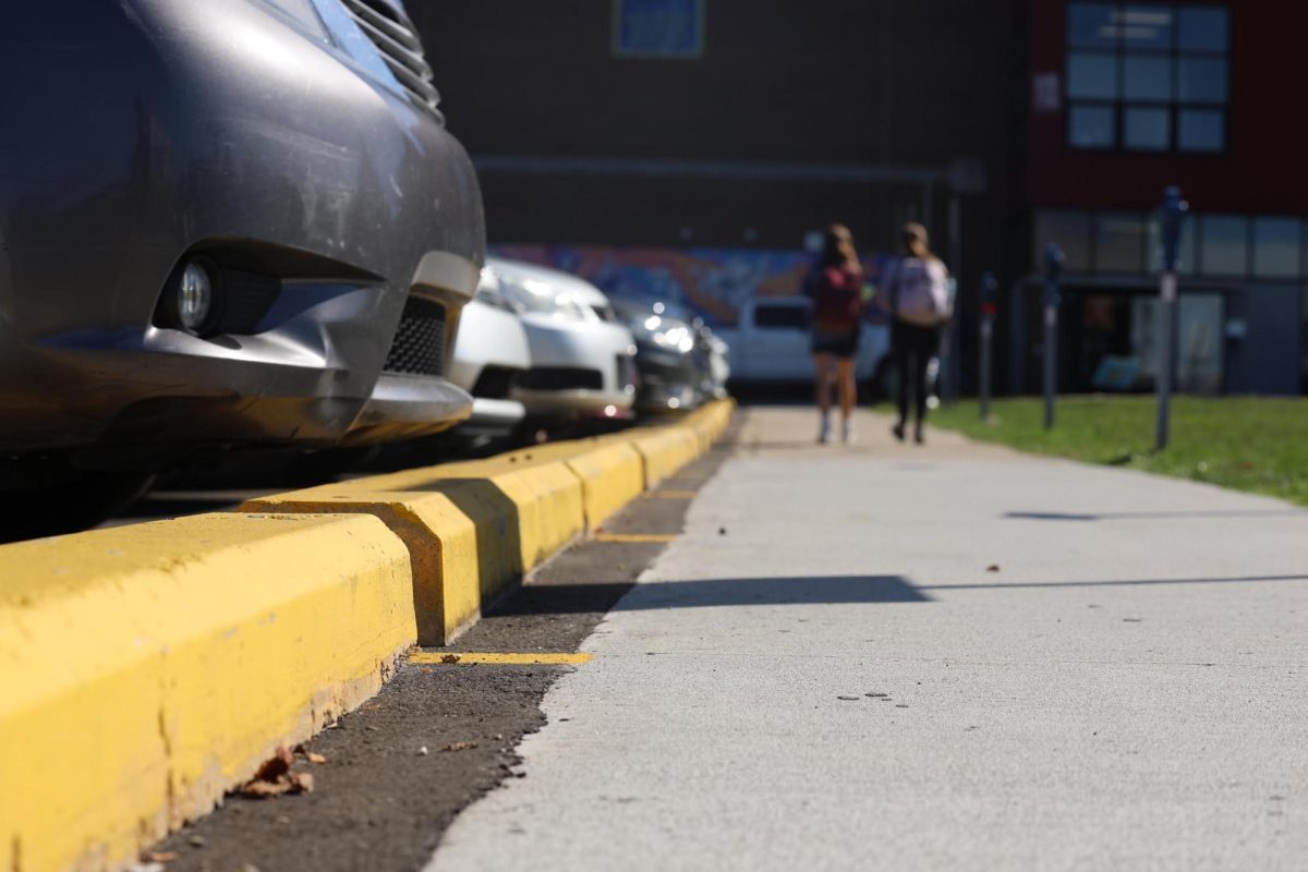Cars fill the CHS parking lot on a school morning, as students navigate limited spots and construction-related road closures