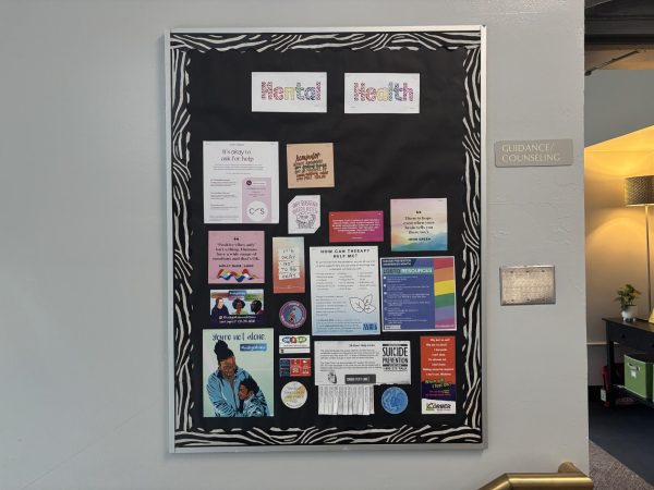The mental help poster outside of the counseling office. If you need any help, you can always go to the counselors or find resources on this board.