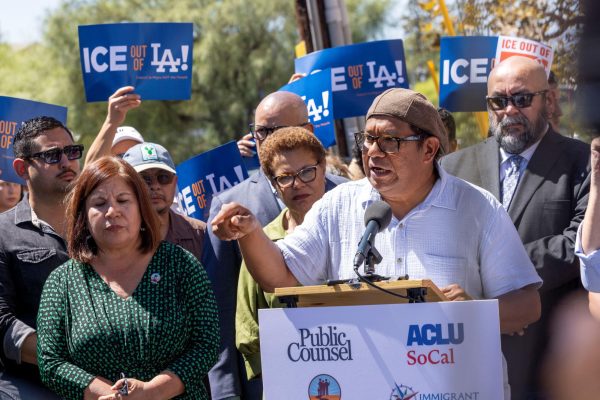 Pablo Alvarado, of the National Day Laborer Organizing Network (NDLON) speaks after the U.S. Supreme Court again backed U.S. President Donald Trump's hardline immigration approach by letting agents proceed with Southern California raids targeting people for deportation based on their race or language, at a news conference in Los Angeles, California, U.S. September 8, 2025. REUTERS/Jill Connelly