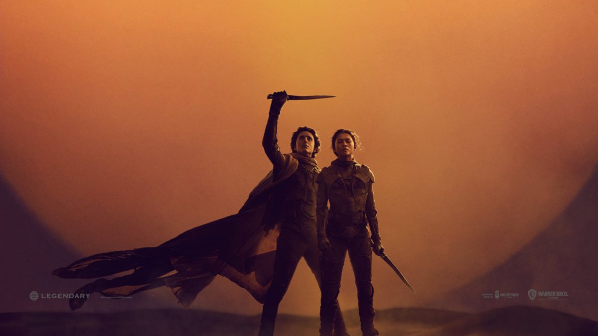 Timothée Chalamet as Paul Atreides and Zendaya as Chani in a promotional poster for "Dune: Part Two." (Warner Bros. En