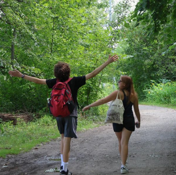 CHS Senior Nic Villiamor and Sophomore Liliana Amadji-Klass take a walk through Nichols Arboretum.