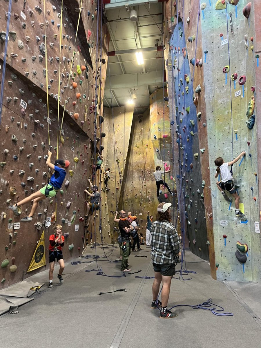 Volunteers belay Rock Cancer attendees as they test their new found skills on either side of the Corridor in Planet Rock Ann Arbor. An aura of excitement fills each climber as they ascend up or descend down the rock walls.