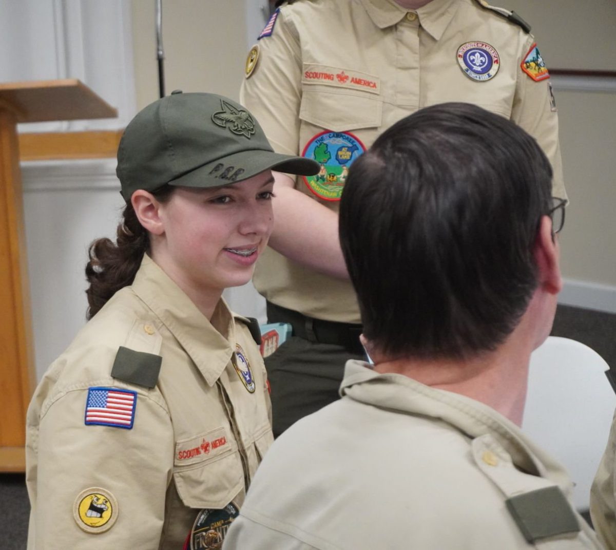 Edie Kupetz engages in the Wilderness Survival merit badge at a Troop Five Scout meeting. She has enjoyed the outdoor aspects of Scouting America, as well as the leadership and service opportunities that the Troop has provided, but didn't feel like a part of the group right away.  "I was really intimidated at first," Kupetz said. "I felt like everyone knew what they were doing, and I didn't."