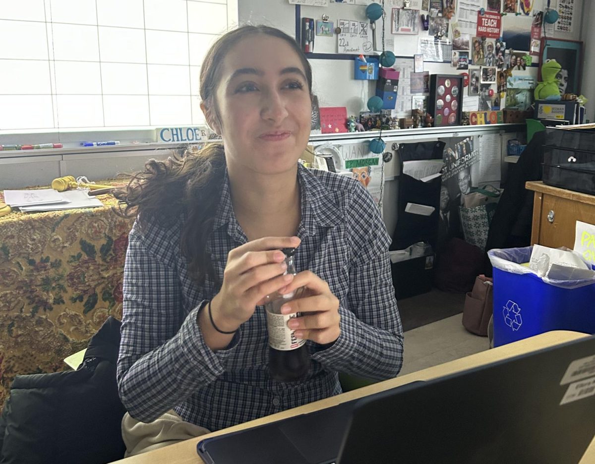 Junior Ellora Kirbat sits in her U.S. History class trying pomegranate juice for the first time. She didn't know what to expect, but the bitterness was a shocker. "It was really bitter," Kirbat said. "That's why I made that face."
