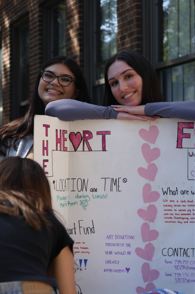 Kirra Molek and Jane Grocoff display their sign for heartfund club at CHS club fair. 