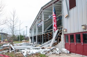 Damage from the tornado at Veterans Memorial Park.
