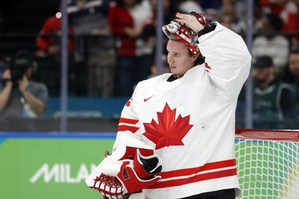 Milano Cortina 2026 Olympics - Ice Hockey - Women's Gold Medal Game - United States vs Canada - Milano Santagiulia Ice Hockey Arena, Milan, Italy - February 19, 2026. Ann-Renee Desbiens of Canada reacts REUTERS/David W Cerny/ File Photo