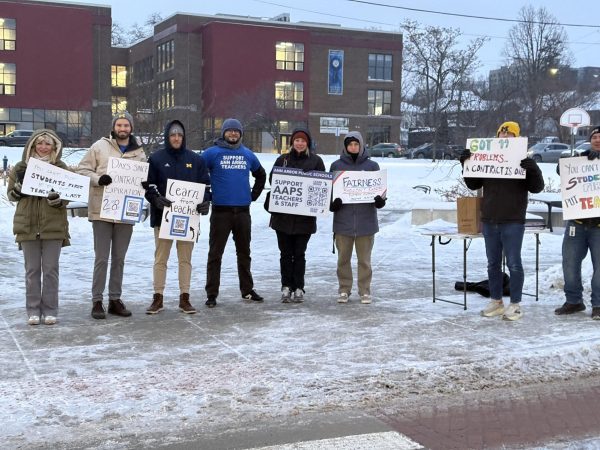 Teachers at Community High School protest about how are working on an expired contract.
